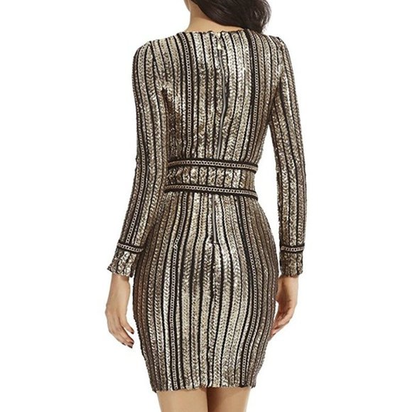 New Women's Long Sleeves Mini Bodycon Cocktail Party Dress with Sequins - Picture 3 of 5